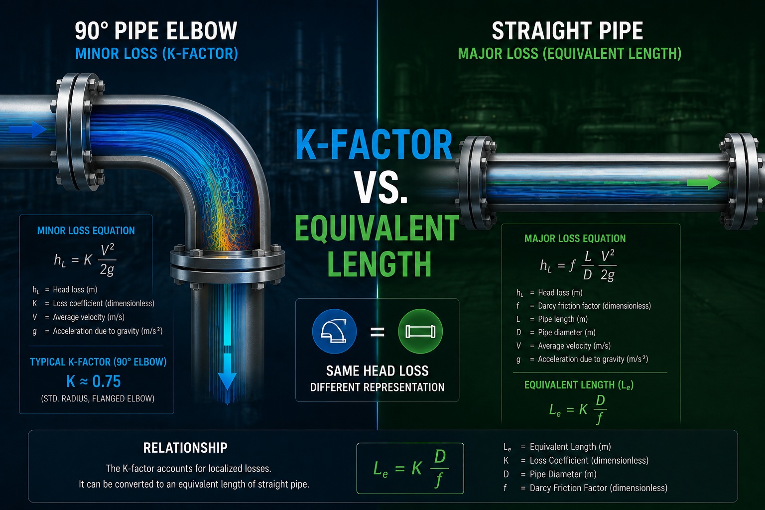 Pressure Drop Through Pipe Fittings: Understanding K-Factor, Equivalent Length, 2K Method, and Real-World Hydraulic Design Applications
